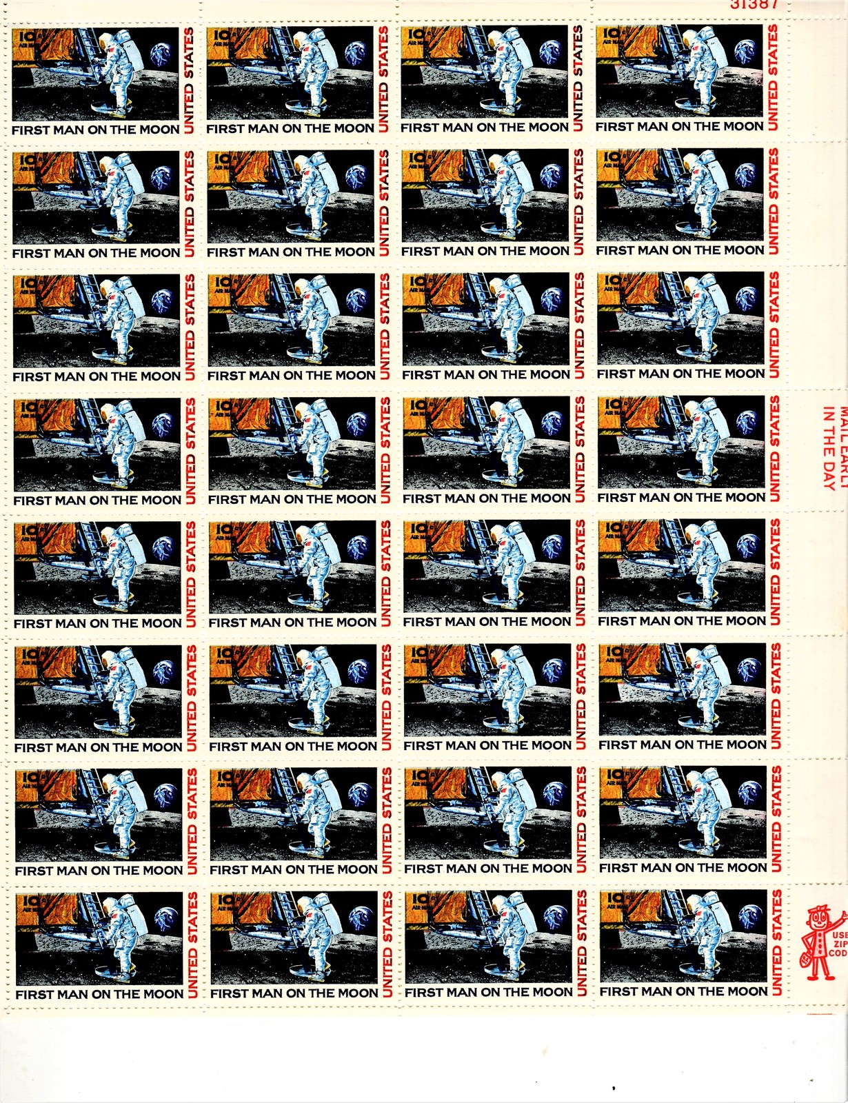 Primary image for USPS Stamps -1969 First Man on the Moon Mint Sheet of 32 U.S. Stamps 10 cent