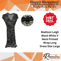 Madison Leigh Black White V Neck Printed Wrap Long Dress Size Large - £18.19 GBP