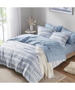Codi King Size Bedding Comforter Set 7 Pieces, Blue White Striped Bed in... - £93.18 GBP