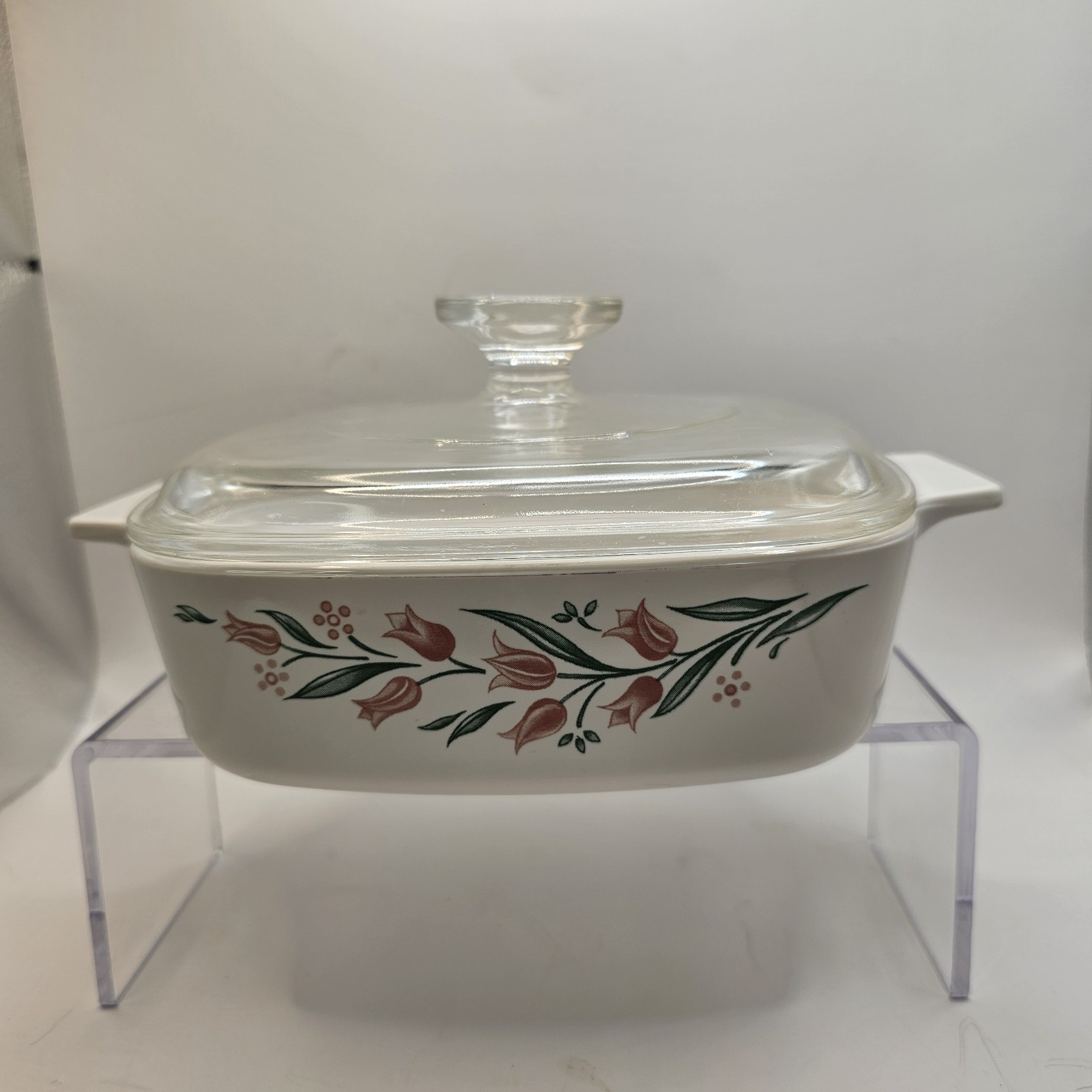 Vintage CorningWare 1 Liter Rosemarie Pink Tulip A-1-B Casserole Dish wi... - $14.95