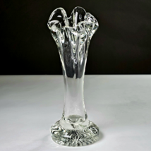 Vintage Mid Century Modern Clear Swung Glass Vase Heavy Small 7in Décor - $39.99