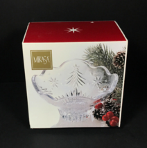 carved glass Christmas bowl NEW Vintage scalloped rim footed Candy bowl - $32.55