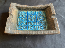 Bitossi Aldo Londi Pottery Ashtray Italy Brown Blue Glaze Dots Vtg MCM Art - £100.75 GBP