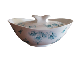 Hallcraft Hall Blue Frost Flowers Oval Covered Casserole Dish Lid Eva Zeisel Mcm - £37.96 GBP