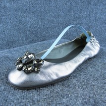 Ann Taylor Jeweled Women Ballet Shoes Silver Leather Slip On Size 7.5 Medium - £19.46 GBP