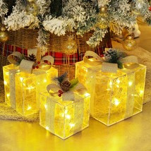 Set Of 3 Christmas Lighted Gift Boxes Decorations, Pre-Lit Snowflakes Present Bo - £41.66 GBP