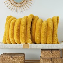 Jojusis Pack Of 2 Faux Fur Plush Decorative Throw Pillow, Yellow, 18 X 18 Inch - £30.89 GBP