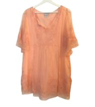 Soft Surroundings Embroidered Silk Tunic Top Peach Color Womens Medium - $43.45