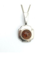 AMBER sterling pendant necklace - 925 silver delicate bezel set inclusions - £21.96 GBP