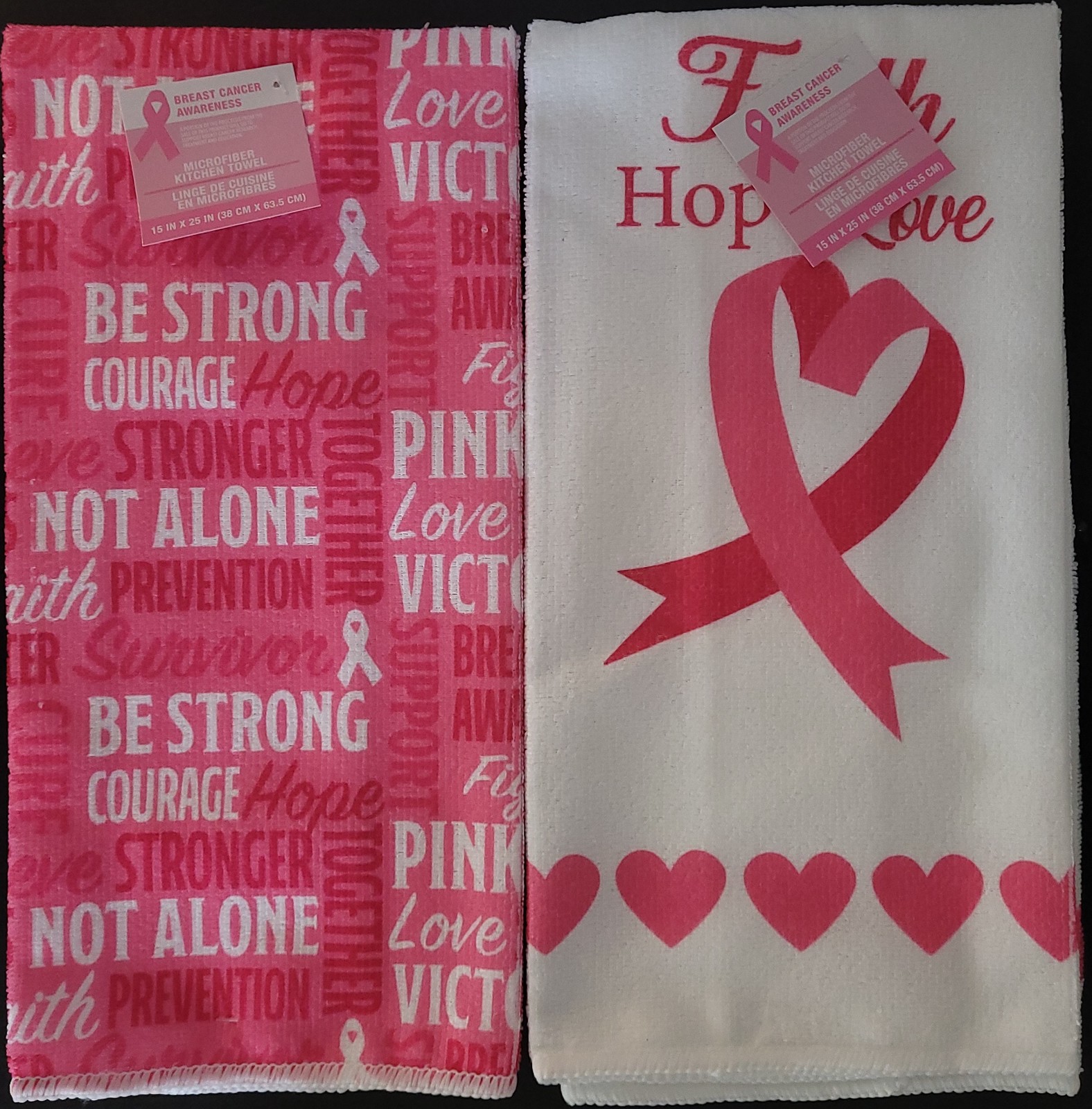 Breast Cancer Awareness Microfiber Towels Kitchen Bath Sports Workout Se... - $3.49