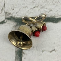 Brass Bell Lapel Pin Red Clappers Fashion Jewelry Christmas - £9.46 GBP