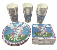 Happy Easter Party Small Snack Plates Napkins And Cups - Serves 24 - £22.09 GBP