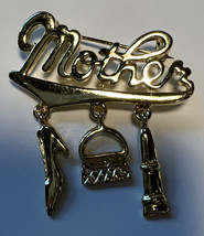 Brooch Mother Shoe Purse Lipstick Charms Gold Tone  1.25 Wide 2&quot; with Charms - £11.43 GBP