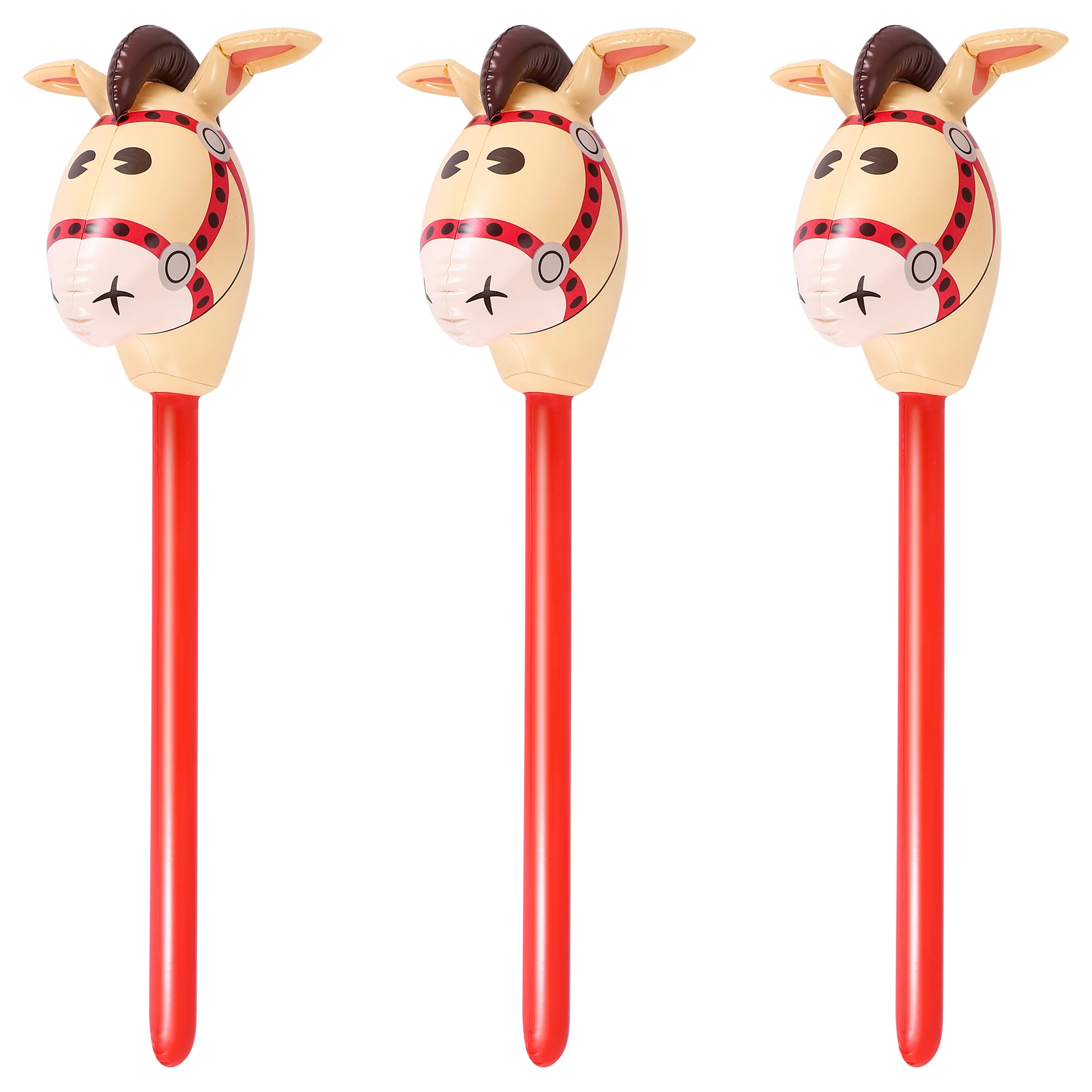 3 PCS Inflatable Horse Heads Cowgirl Stick PVC Balloon Outdoor Educational Toys - £16.75 GBP