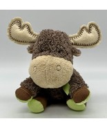 Carters Brown Moose Plush Baby Toy Green Bow 9873 Stuffed Animal Lovey - £11.75 GBP