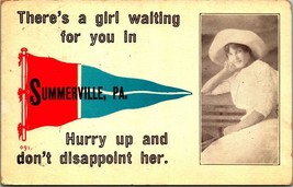 There&#39;s A Girl Waiting For You In Summerville Pennsylvania PA 1912 Postcard - £10.86 GBP