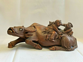 Carved Resin Water Buffalo Ox w/ Boys Playing on Top Asian Sculpture Figure  - £32.03 GBP