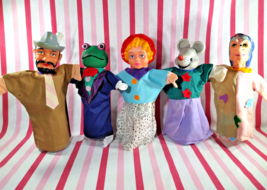 Fantastic Vintage 1960&#39;s Colorful 5pc Rubber Face Various Character Hand Puppets - £29.85 GBP