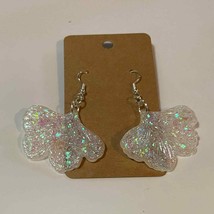 Handmade epoxy resin flower dangle earrings - Clear/white holographic glitter - £6.30 GBP
