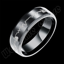 Forever Love EKG Band Ring Titanium Steel Carbide Heartbeat Wedding Unisex Ring - £5.90 GBP+