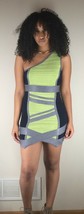 Wow Couture Lime &amp; Navy Caged One Shouldered Bandage Dress S M NEW MSRP $68 - $42.99