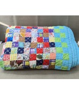 Vintage Handmade Square Patchwork Quilt 73&quot; x 95&quot; Grandma&#39;s Machine Sewn... - $100.21 CAD