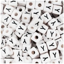 BeadTin White Opaque 10mm Cube Plastic Alphabet Beads- Black Letter "Y" ... - $2.09