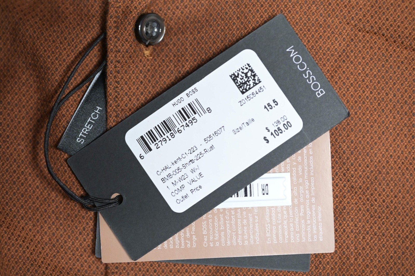 Camicia Da Uomo Hugo Boss HAL Kent Casual Fit In Cotone Stretch Ruggine 39 15.5 Item image 10