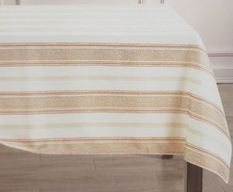 Printed Linen Tablecloth 60&quot; Round (4-6 People) Beige &amp; Brown Heacham Stripes,La - £21.95 GBP