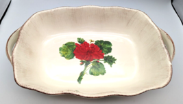 Sur La Table Red Geranium Earthenware Baking Dish 2 Handle Hand Painted Italy - £27.16 GBP