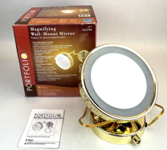 Portfolio Plug In Wall Mounted Makeup Mirror w/Light 5X Gold 145294 NEW Swing - £39.56 GBP