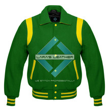 Kelly Green Varsity Full Wool Letterman College Jacket w/ Leather Shoulder Strap - £63.94 GBP