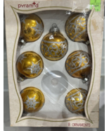VINTAGE PYRAMID GOLD GLASS CHRISTMAS ORNAMENTS-LOT OF 7-MADE IN USA - $11.99