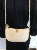 Vtg 50s Italian white lacquered woven wicker summer bag purse Gold Chain. - £40.24 GBP