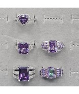 Purple Crystal Ring Lot Rhodium Plated (5) Piece Bling Sz 7.5 8.5 9.5 - $1,305.35 MXN