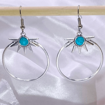 AVZ Silver &amp; Turquoise Hoop Dangle Earrings - £22.15 GBP