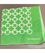 Givenchy Green White Square Scarf 1960s Linen/cotton hand Rolled Vtg Exc... - $60.31 CAD