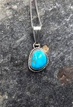 Jeff Largo Signed Navajo Sterling Silver Natural Blue Royston Turquoise Necklace - £58.98 GBP