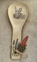 Beige Tan Ceramic Bunny Rabbit &amp; Flowers Spoon Rest 9” Kitchen Easter De... - £15.97 GBP