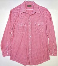 JC Penney Western Shirt Men Size 17-34 Pearl Snap LS Gingham Red White C... - £21.22 GBP