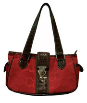 Chaps Canvas Purse Handbag Red Shoulder Bag Tote Top Zip Double Handles - £11.86 GBP