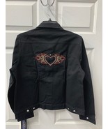 Christine Alexander black jacket cotton Swarovski heart flame size S E30 - $1,675.51 MXN
