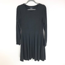 Lulus Fit and Fair Black Ribbed Knit Long Sleeve Skater Dress Stretch M - £23.00 GBP