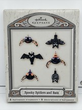 2007 Hallmark Halloween Set of 6 Spooky Spiders and Bats Miniature 1&quot; Ornaments - £44.67 GBP