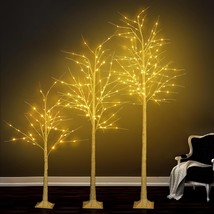 3Pcs Lighted Birch Tree,4Ft 6Ft 8Ft Birch Tree W/Fairy Lights Home Holiday Decor - £129.08 GBP