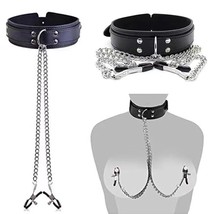 Nipple Clamps Adjustable Breast Clamps Breast Clip Leather Collar Choker Necklac - £15.04 GBP