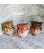 Ceramic Owls, set of 3, Decorative Accents, Fall Decor, orange green brown - £15.97 GBP