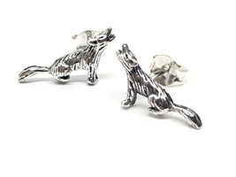 Wolf Earrings Howling Wolf Genuine Sterling 925 Silver Stud Earrings Boxed - $14.47