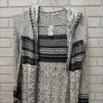 Maurice NWT Black Gray Loose Knit Open Front Waterfall Hem Cardigan Sweater Sm - £18.69 GBP