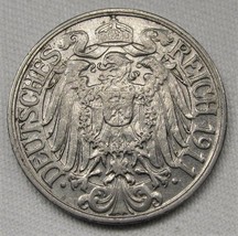 1911-G Germany 25 Pfennig AU+ Coin AD893 - £27.93 GBP